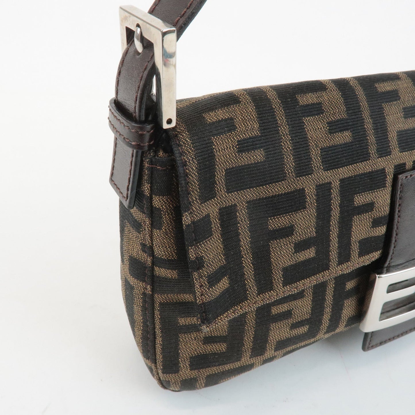 FENDI Zucca Mamma Baguette Canvas Shoulder Bag 26424 Brown Black