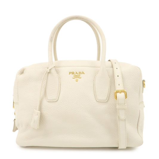 PRADA Logo Leather 2Way Boston Shoulder Bag Gold HDW Ivory