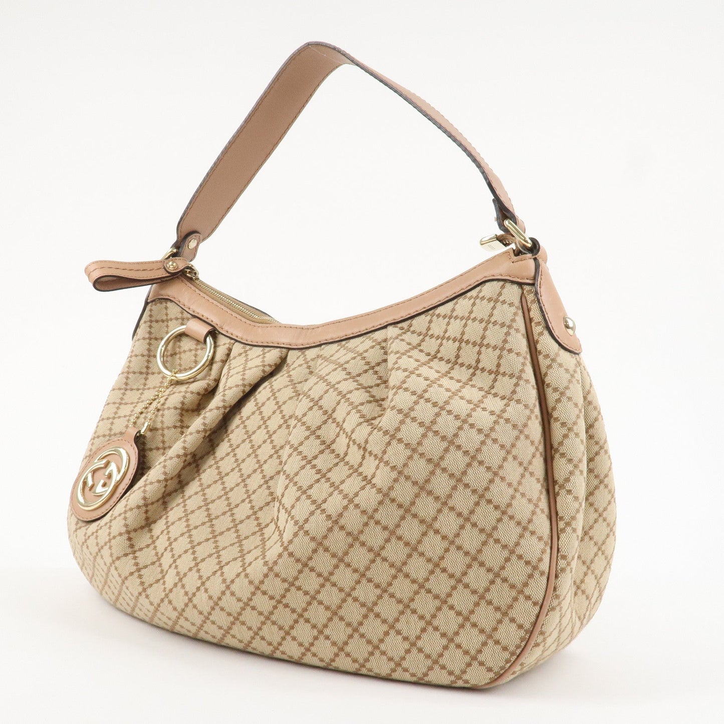 GUCCI Sukey Canvas Leather Shoulder Bag Beige Pink Gold HDW 232955