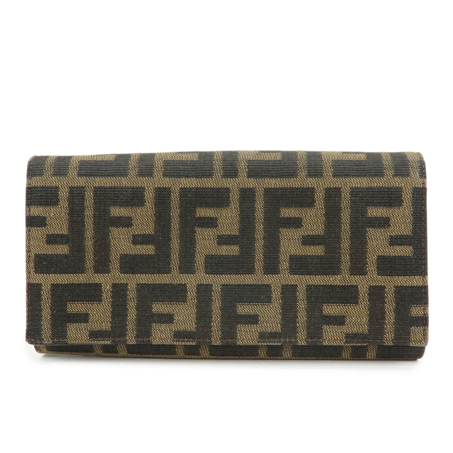 FENDI Zucca Canvas Leather Bi-Fold Long Wallet Black Brown 8M0000