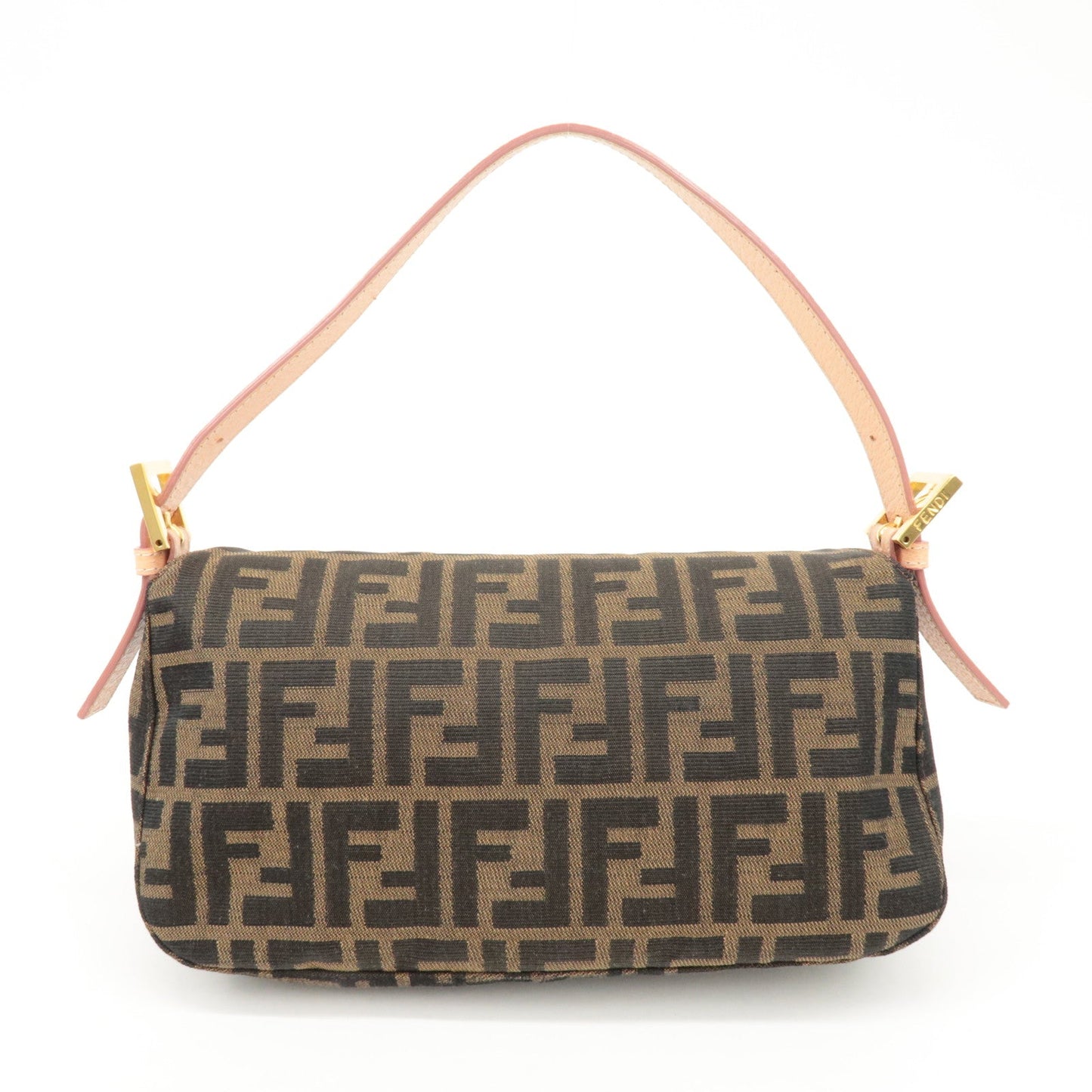 FENDI Zucca Canvas Leather Shoulder Bag Brown Pink Beige 26725