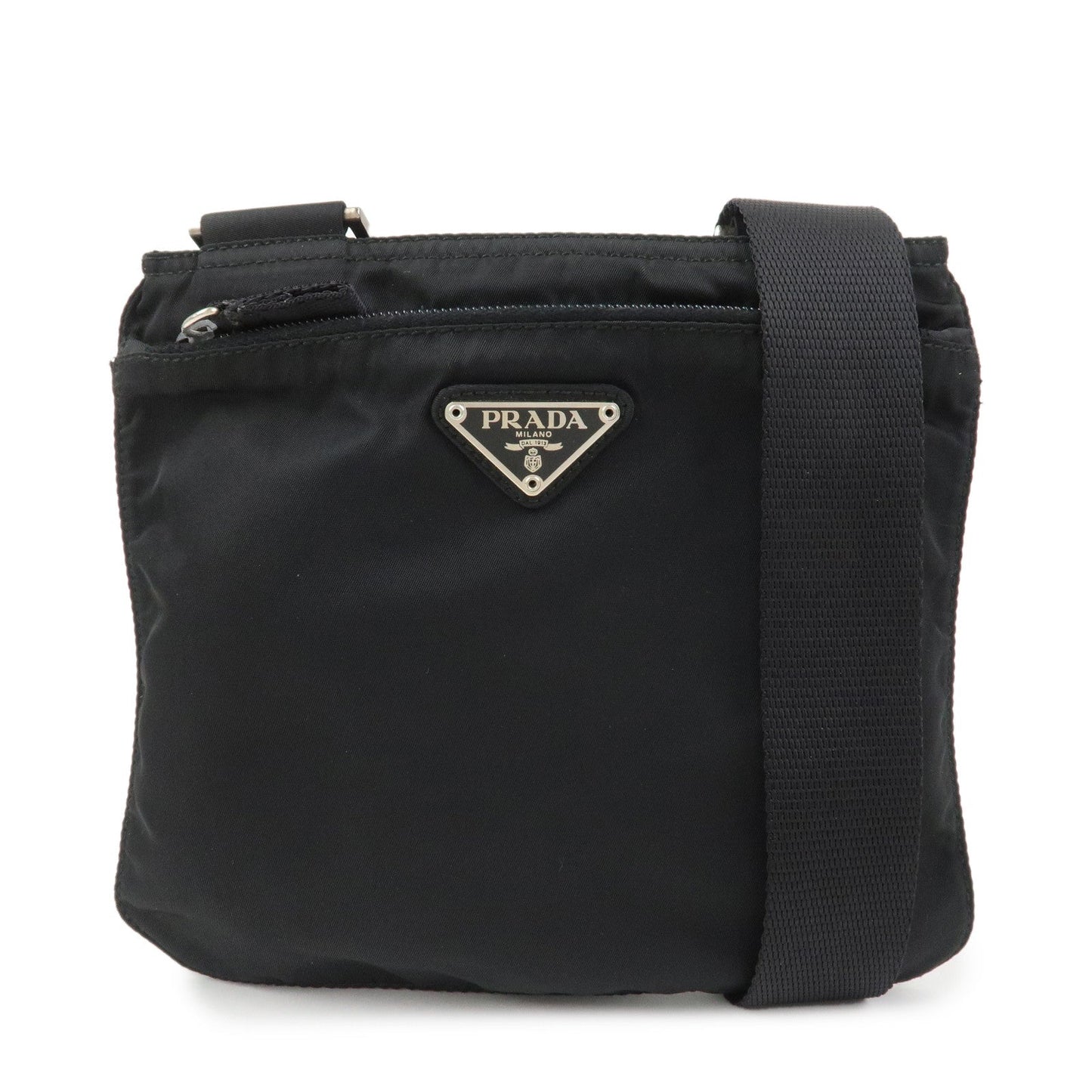 PRADA Triangle Logo Nylon Shoulder Bag Crossbody Bag Black BT7372
