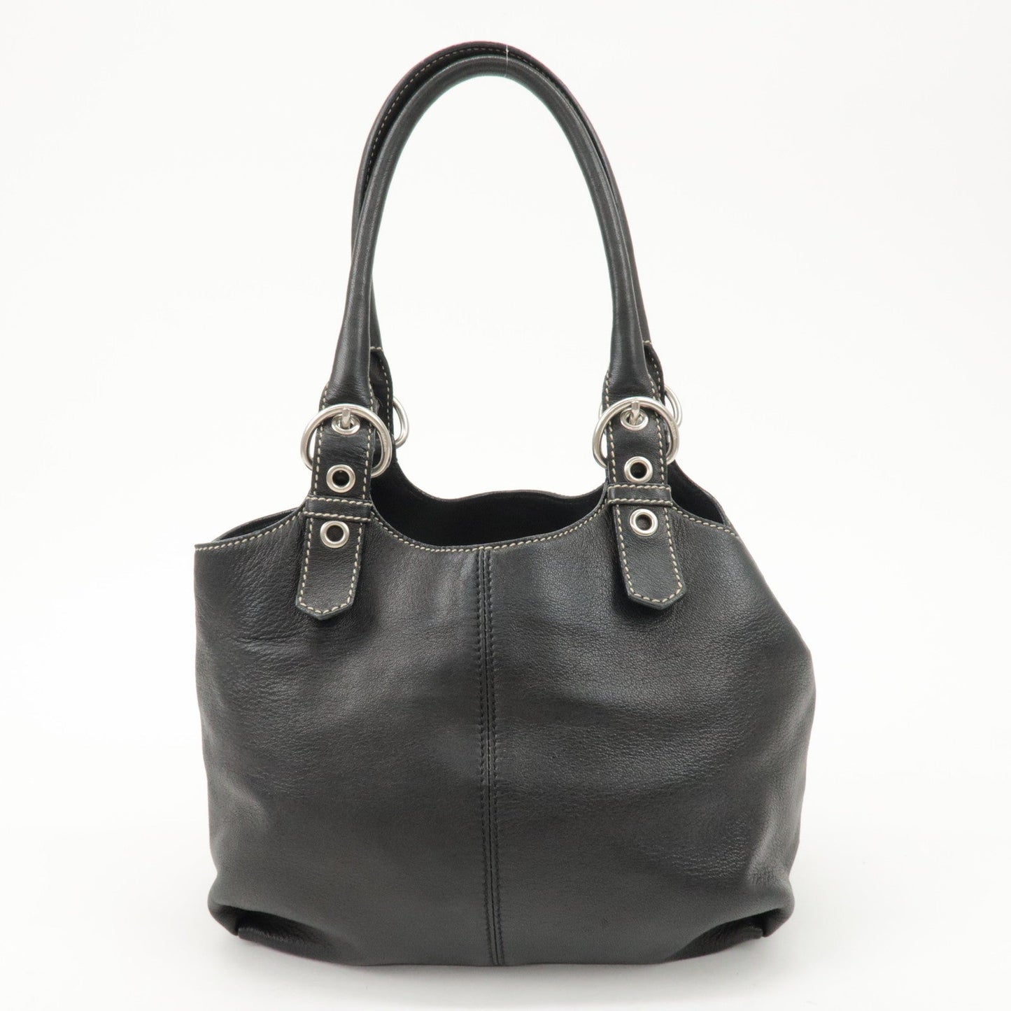 PRADA Triangle Logo Leather Tote Bag Hand Bag Black