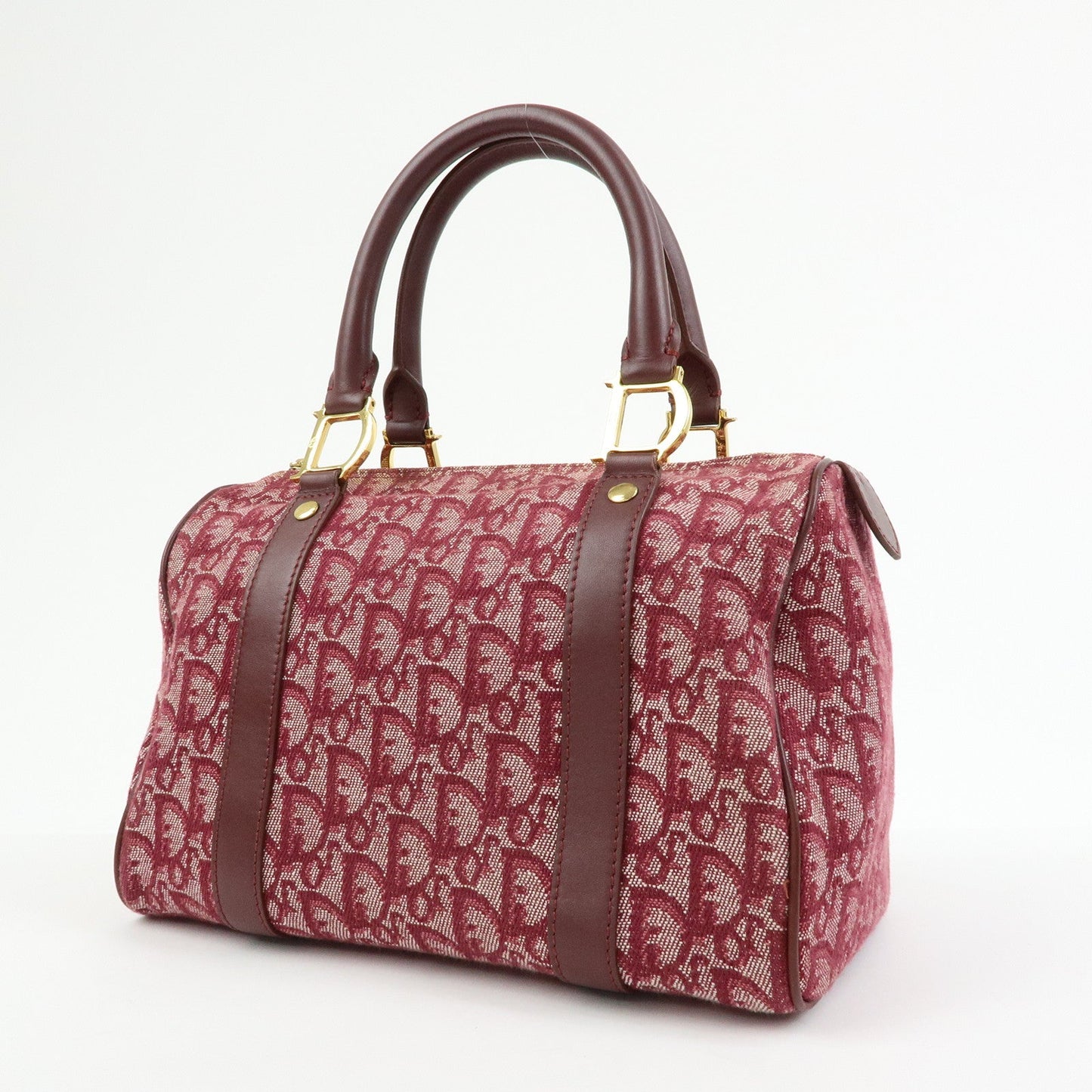 Christian Dior Trotter Jacquard Canvas Leather Boston Bag Hand Bag