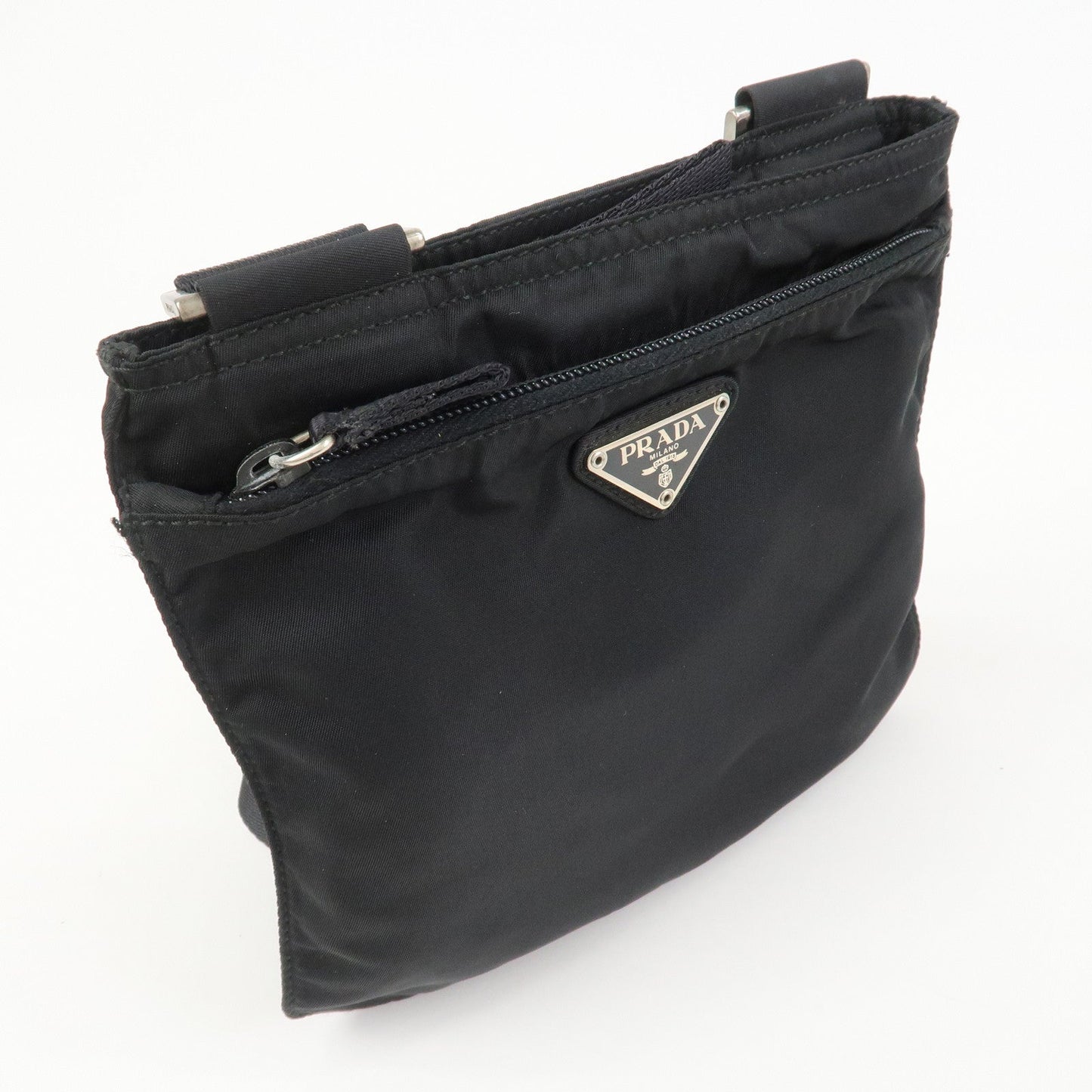 PRADA Triangle Logo Nylon Shoulder Bag Crossbody Bag Black BT7372