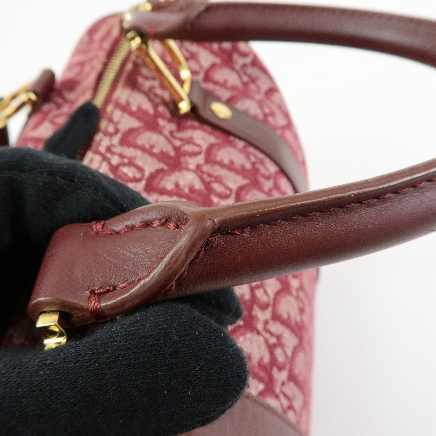 Christian Dior Trotter Jacquard Canvas Leather Boston Bag Hand Bag