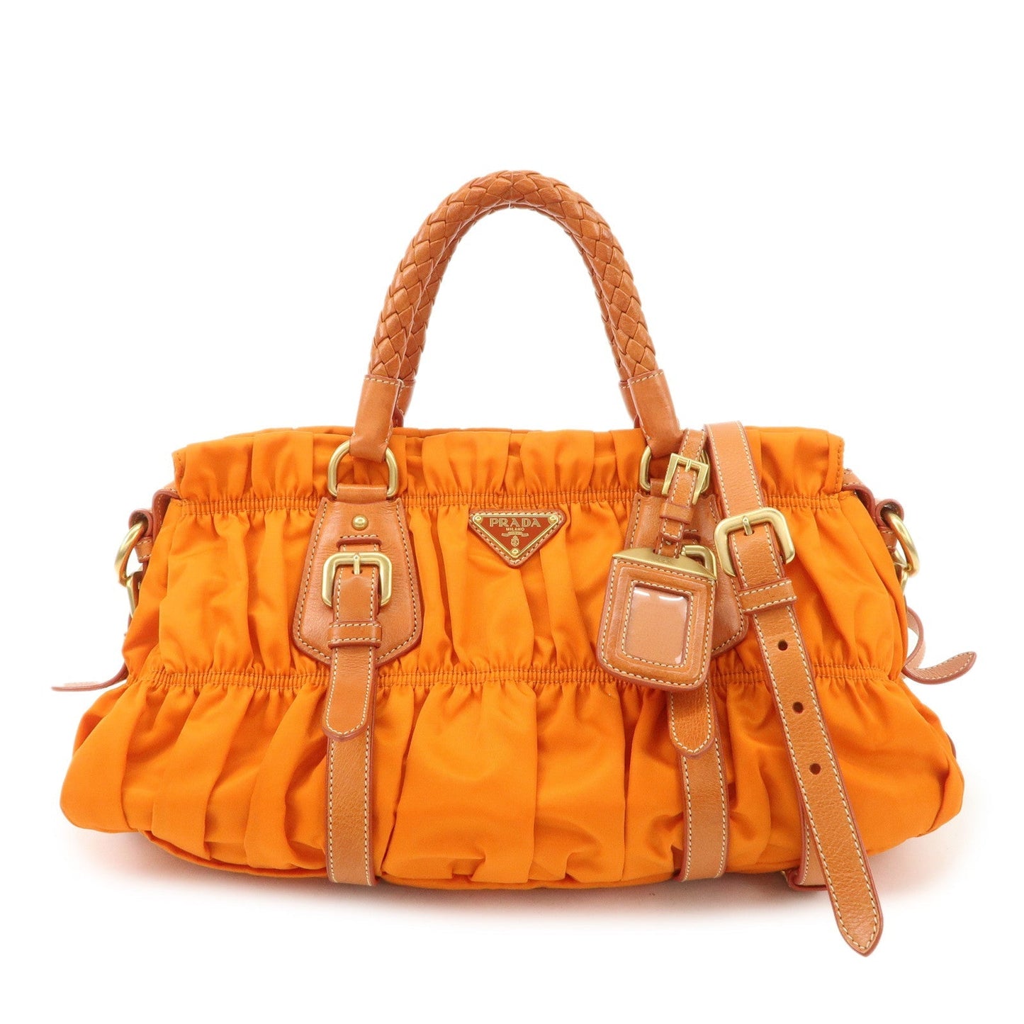 PRADA Triangle Logo Nylon Leather 2Way Bag Hand Bag Orange BN1407