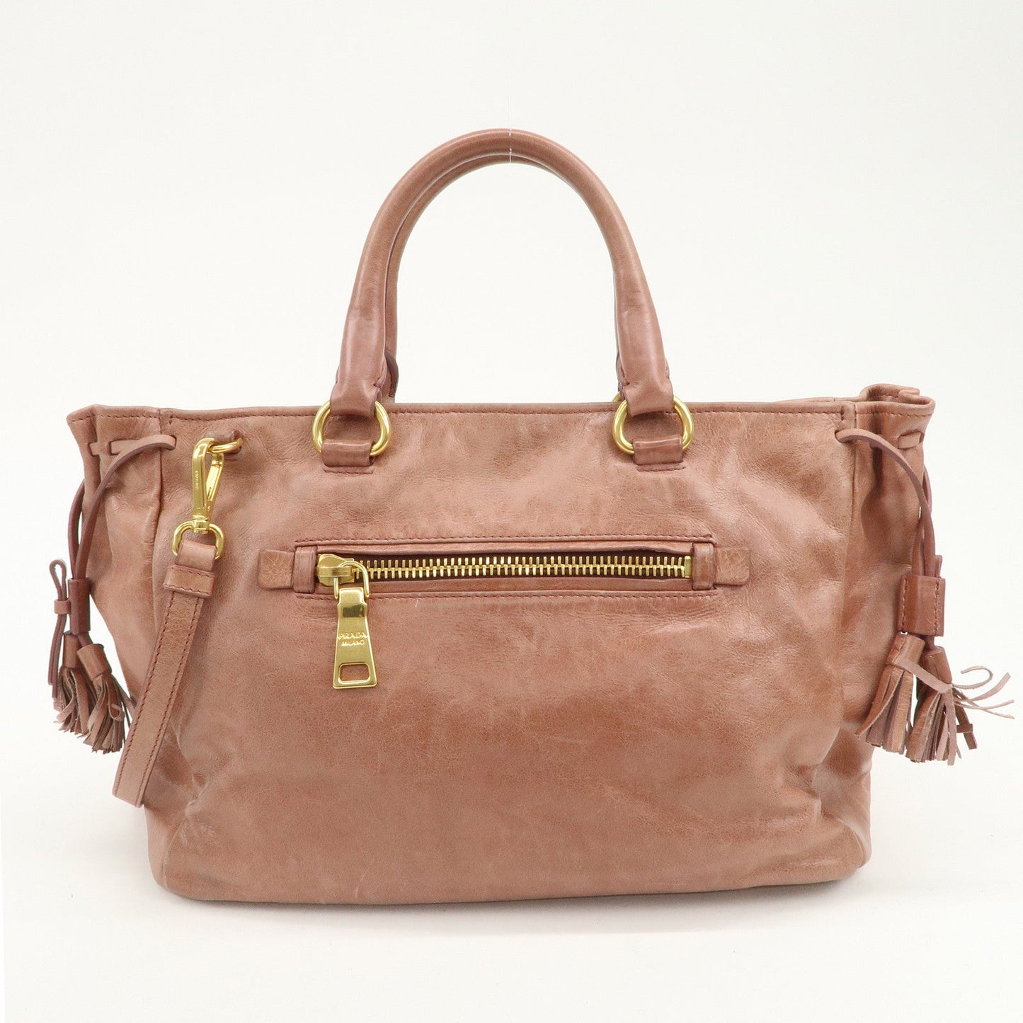 PRADA Triangle Logo Leather 2Way Shoulder Bag Hand Bag Pink BN1921