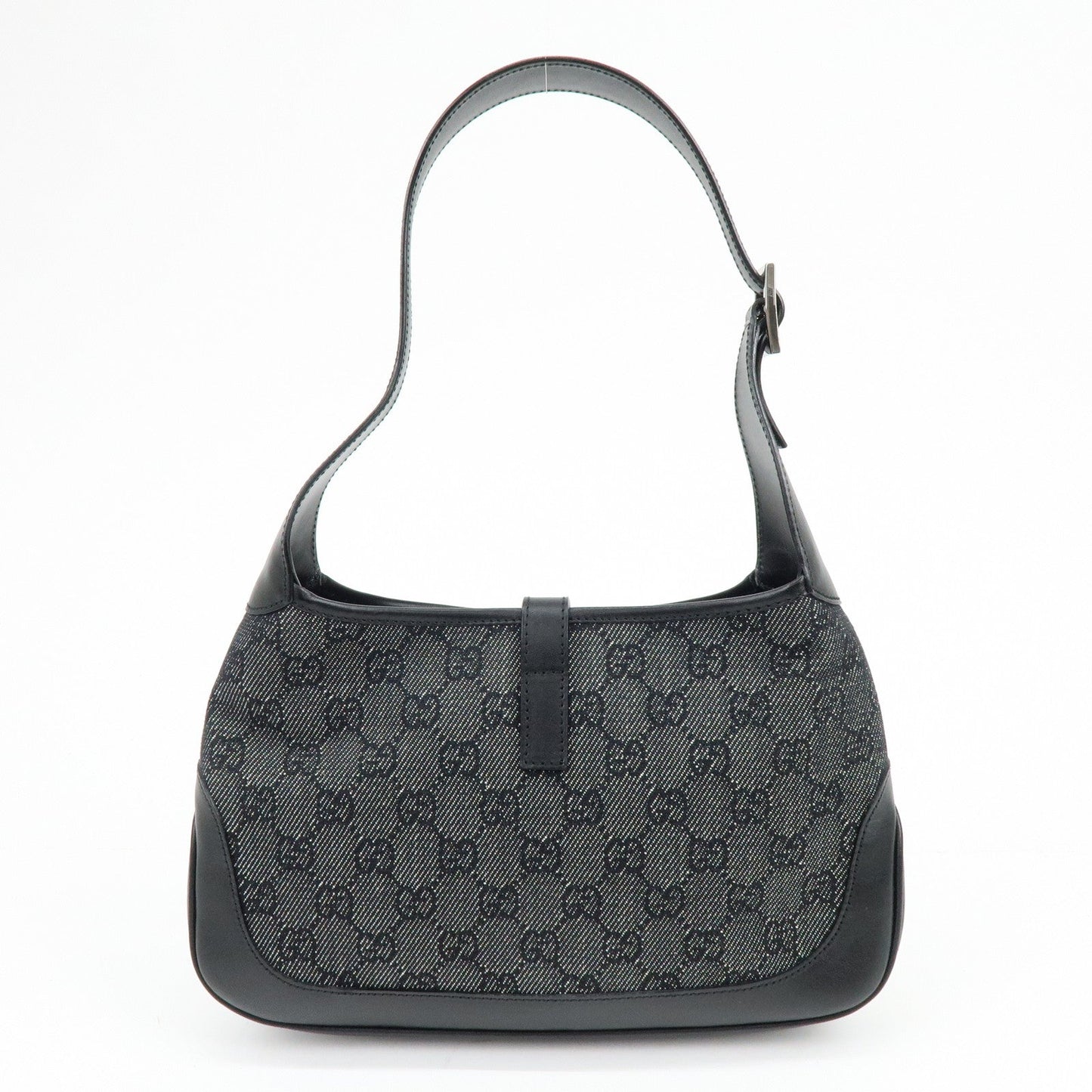 GUCCI Jackie GG Denim Leather Shoulder Bag Hand Bag Black 01147
