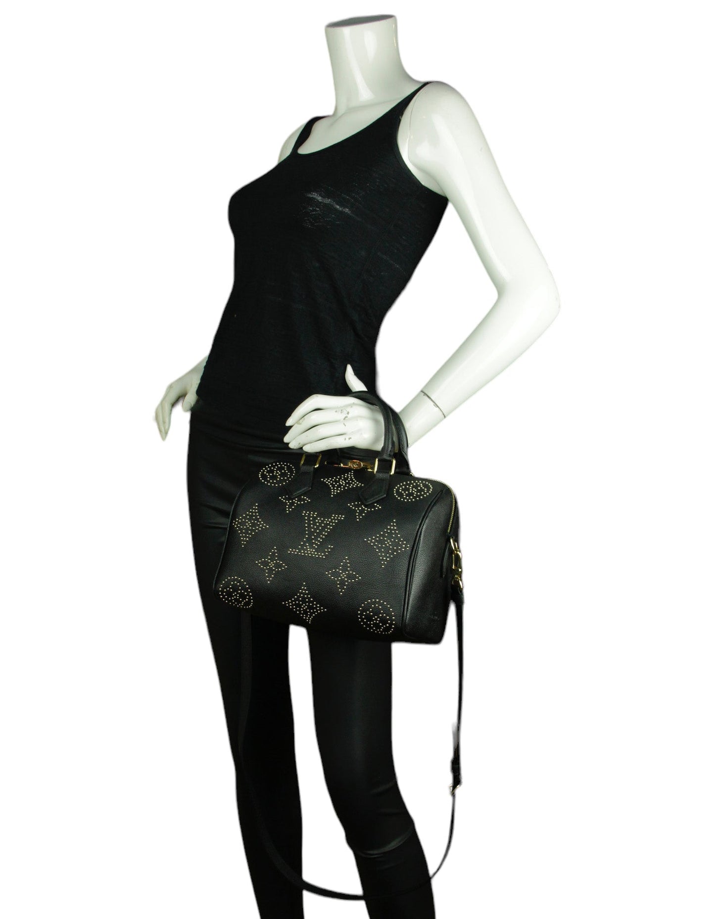 Louis Vuitton Black Studded Monogram Giant Speedy Bandouliere 25