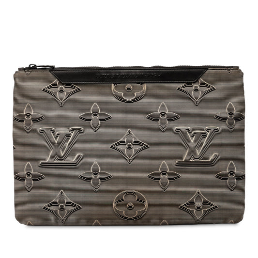 Gray Louis Vuitton Monogram 3D 2054 Reversible Pouch Clutch Bag