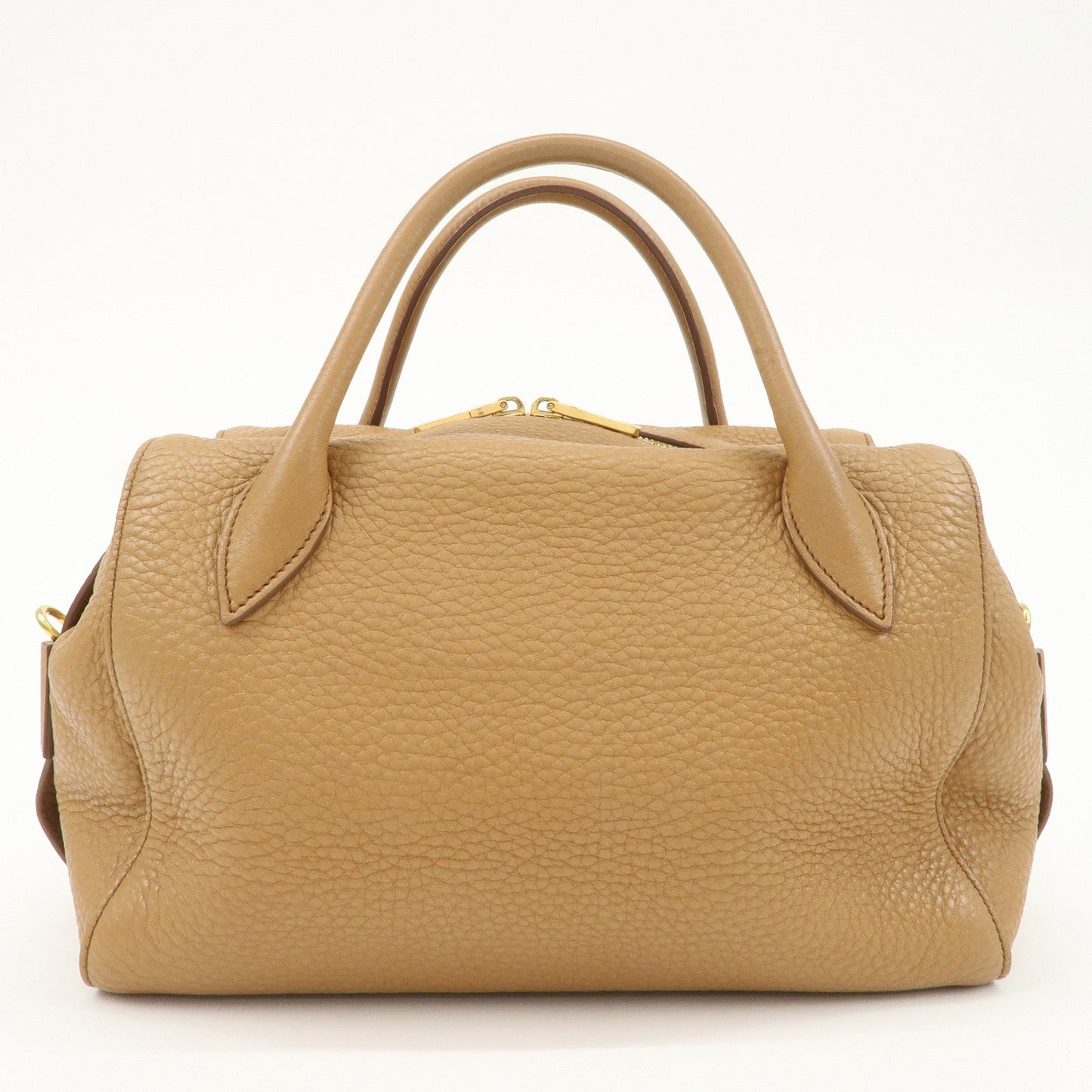 PRADA Triangle Logo Leather 2Way Bag Boston Bag Hand Bag Brown 1BB031
