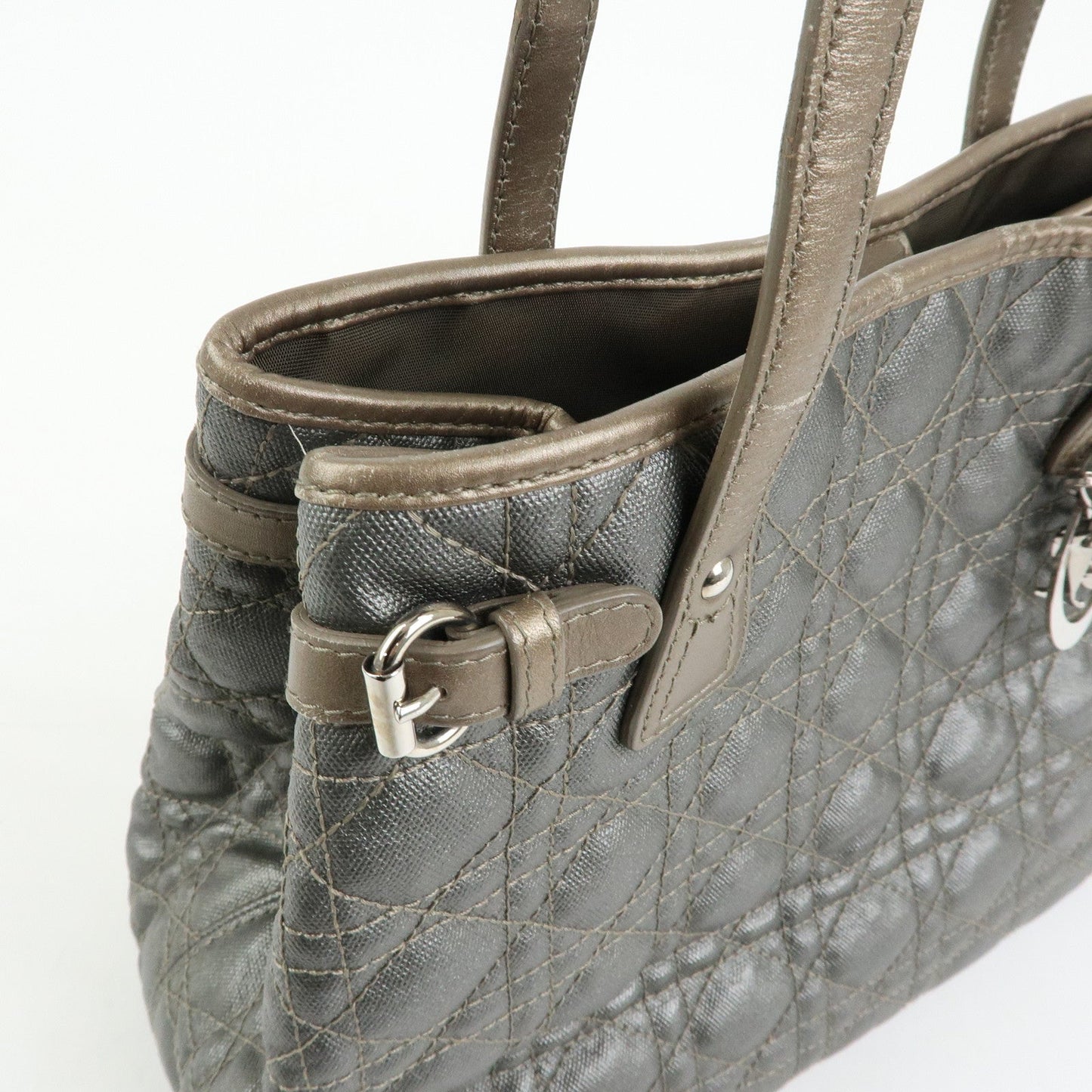 Christian Dior Panarea Cannage PVC Coated Canvas Tote Bag Gray