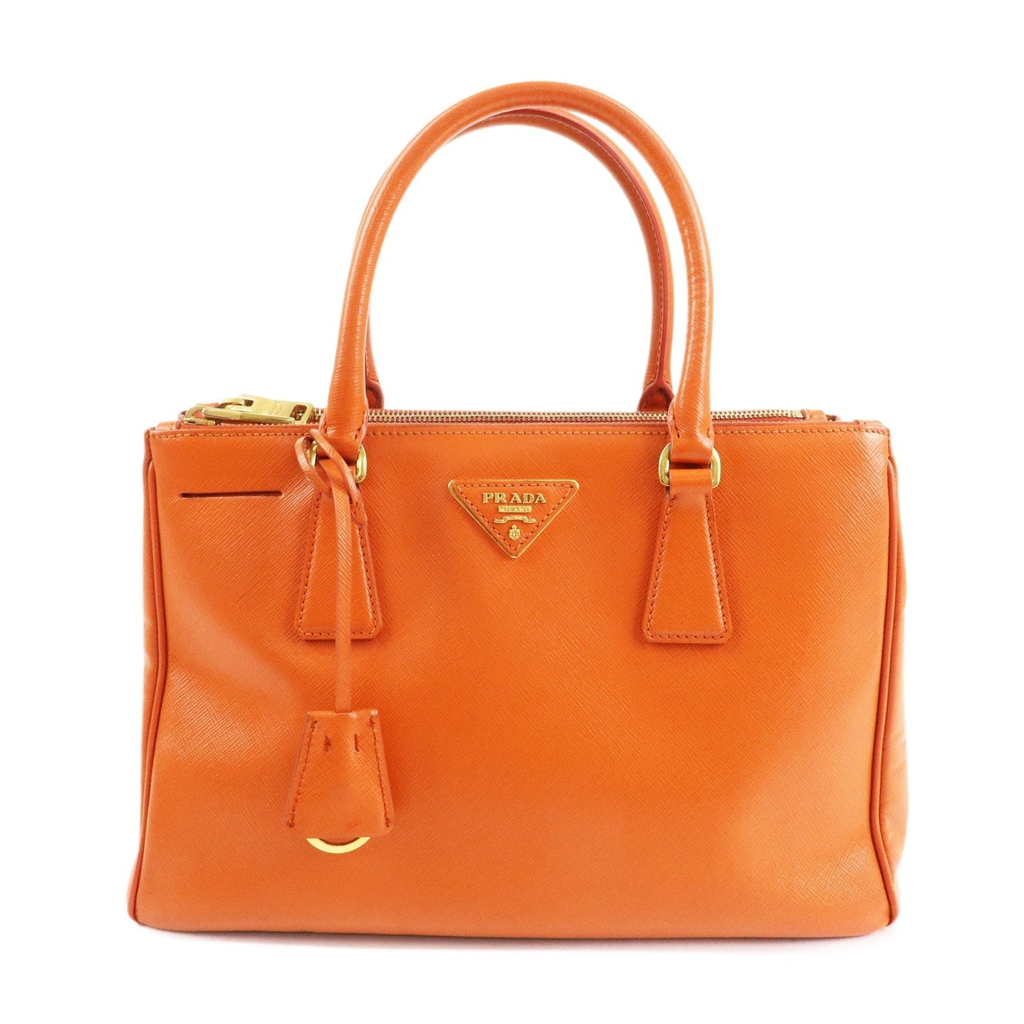 PRADA Triangle Logo Leather 2Way Hand Bag Orange 1BA863