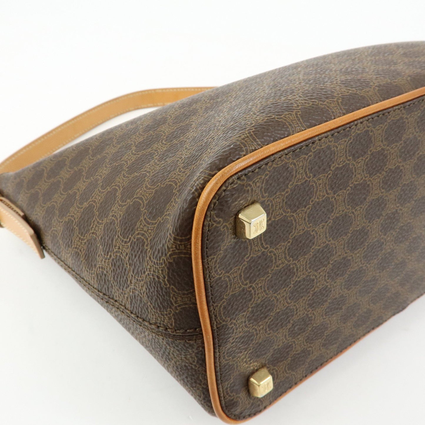 CELINE Macadam PVC Coated Canvas Leather Hand Bag Brown Beige