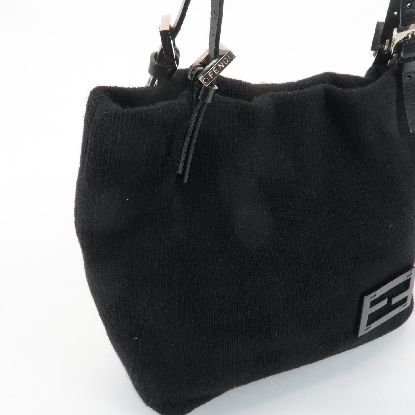 FENDI Wool Leather Tote Bag Shoulder Bag Black 26633