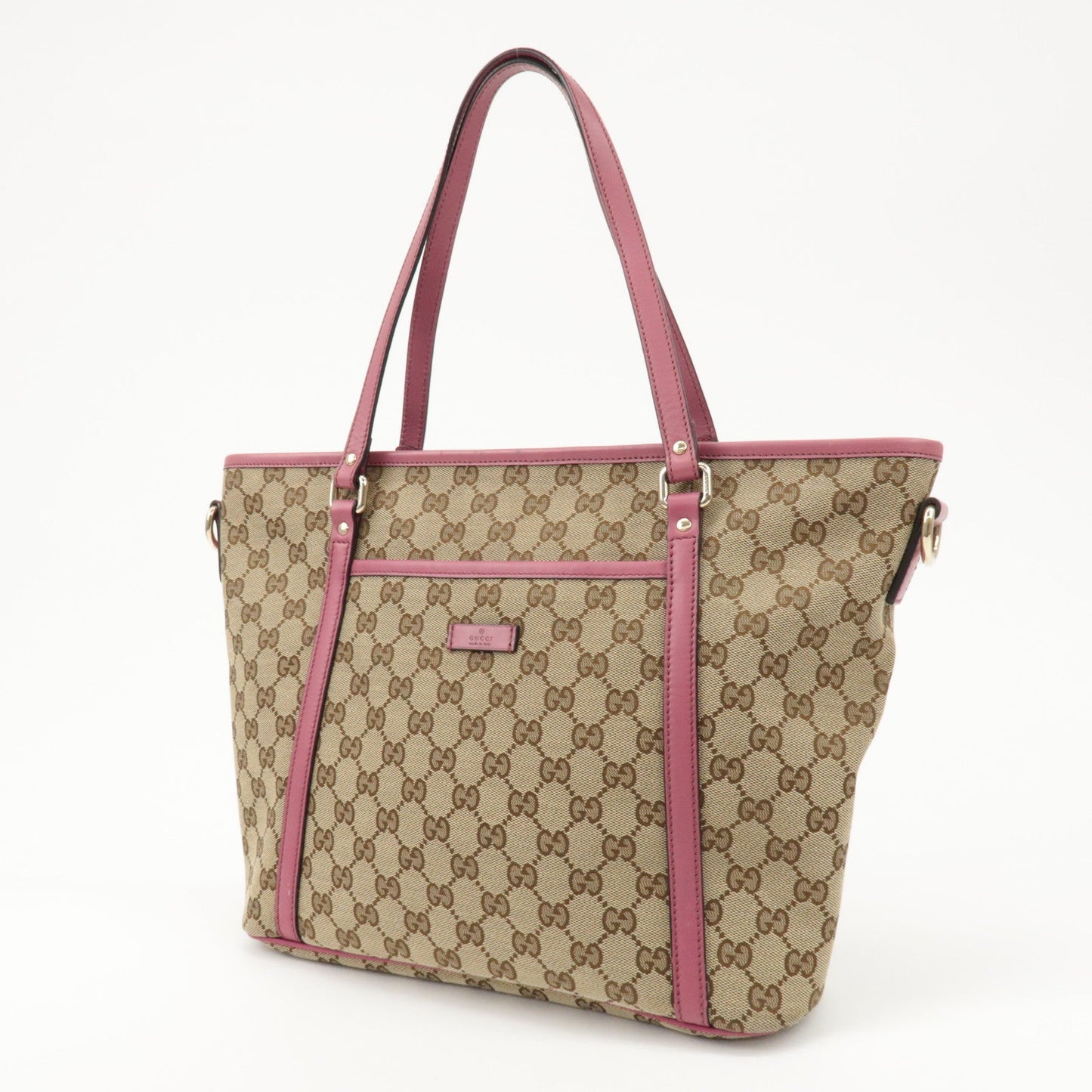 GUCCI GG Canvas Leather 2way Tote Bag Hand Bag Beige Pink 388929
