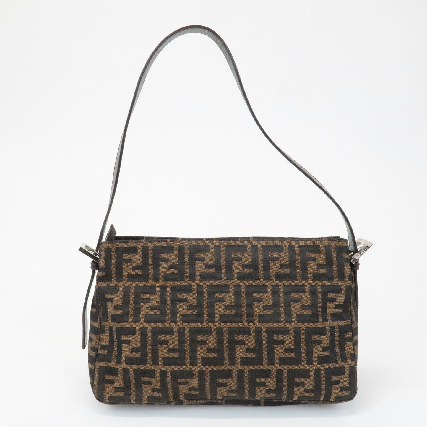 FENDI Zucca Canvas Leather Semi Shoulder Bag Black Brown 26566