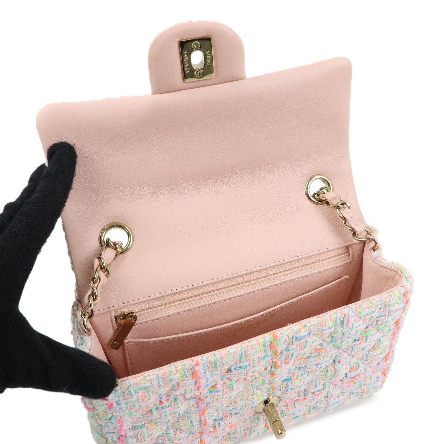 CHANEL Mini Matelasse 20 Tweed Lamb Skin Chain Shoulder Bag A69900