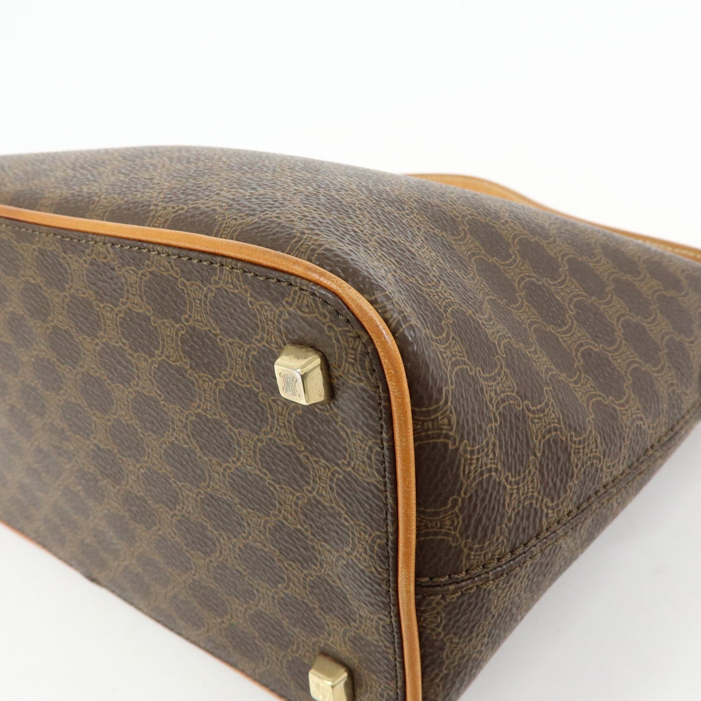CELINE Macadam PVC Coated Canvas Leather Hand Bag Brown Beige