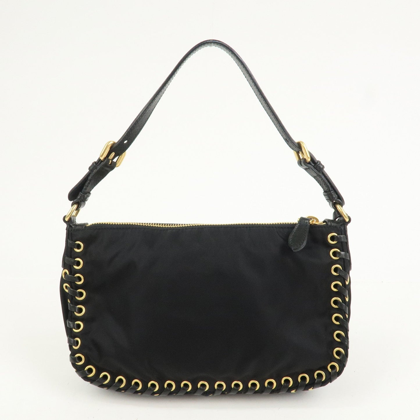 PRADA Triangle Logo Nylon Leather Shoulder Bag Tassel Black BR3754