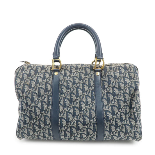 Christian Dior Trotter Jacquard Canvas Leather Boston Bag Navy