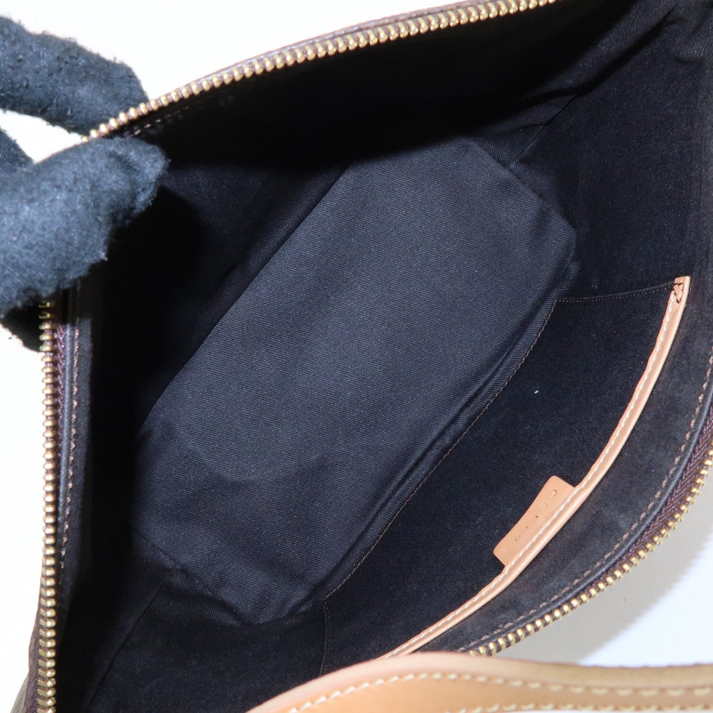 CELINE Macadam PVC Coated Canvas Leather Hand Bag Brown Beige