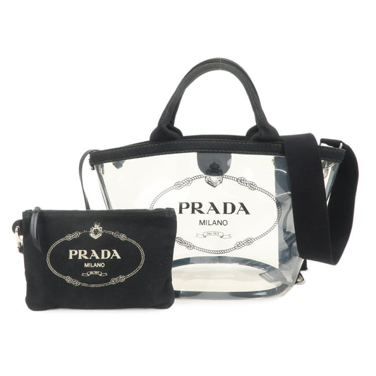 PRADA Canvas Vinyl Leather 2Way Hand Bag Clear Black 1BG187