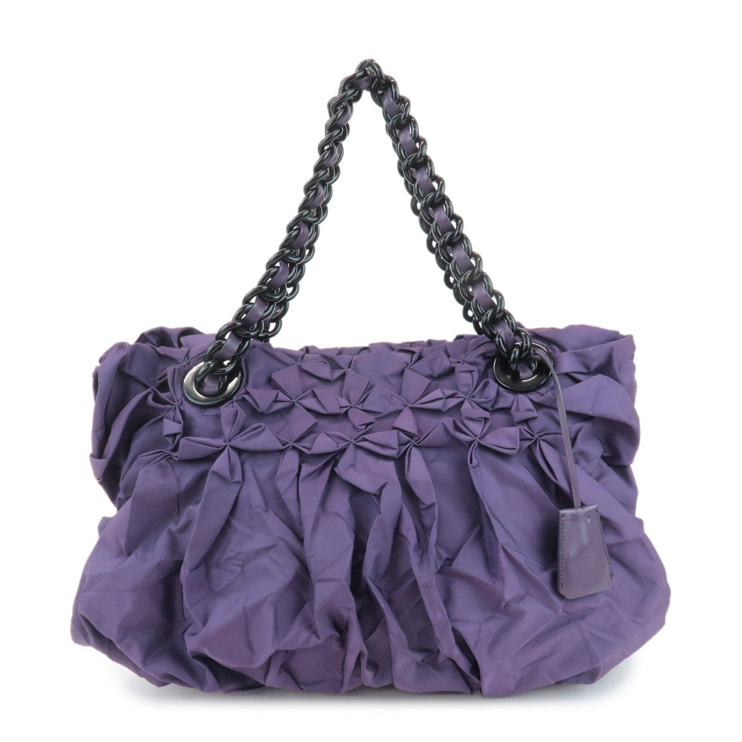PRADA Triangle Logo Leather Nylon Tote Bag Shoulder Bag Purple