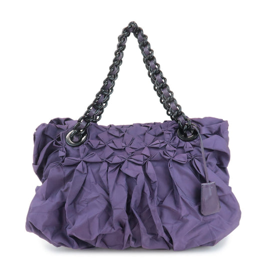 PRADA Triangle Logo Leather Nylon Tote Bag Shoulder Bag Purple