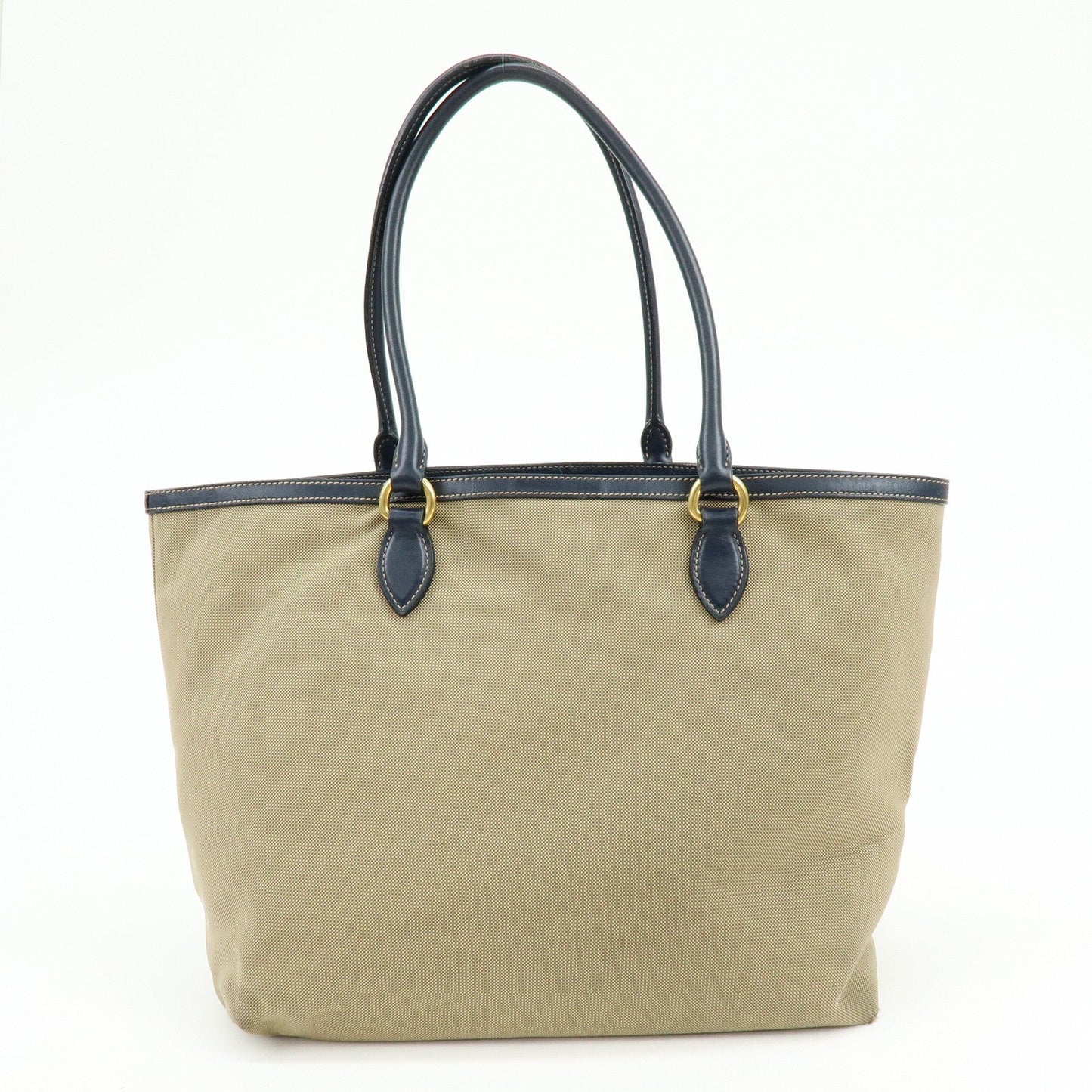 PRADA Logo Jacguard Leather Tote Bag Hand Bag Beige Navy
