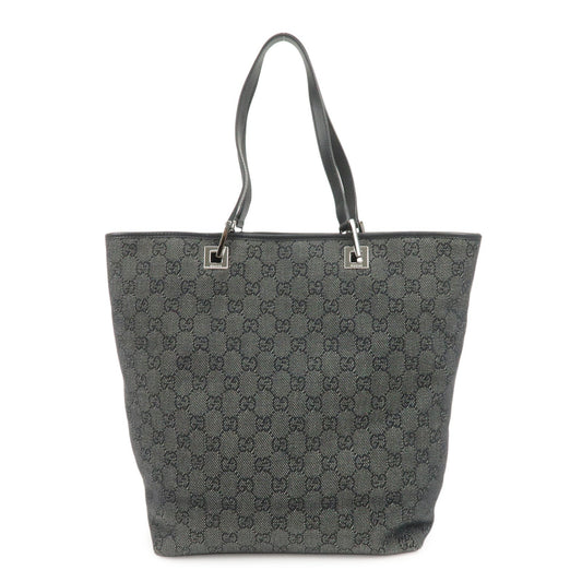 GUCCI GG Denim Leather Tote Bag Hand Bag Shoulder Bag Black 31243
