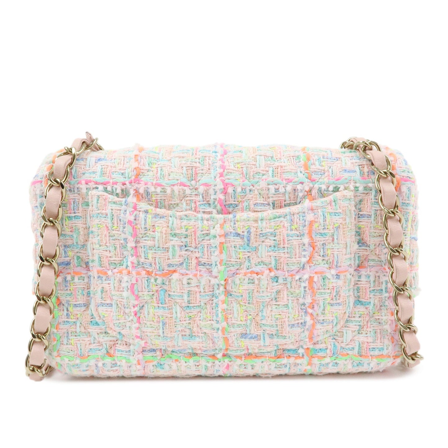 CHANEL Mini Matelasse 20 Tweed Lamb Skin Chain Shoulder Bag A69900