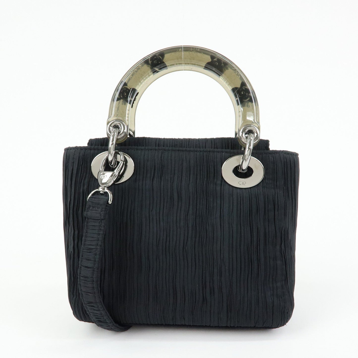 Christian Dior Lady Dior Rose Motif Satin 2Way Bag Hand Bag Black