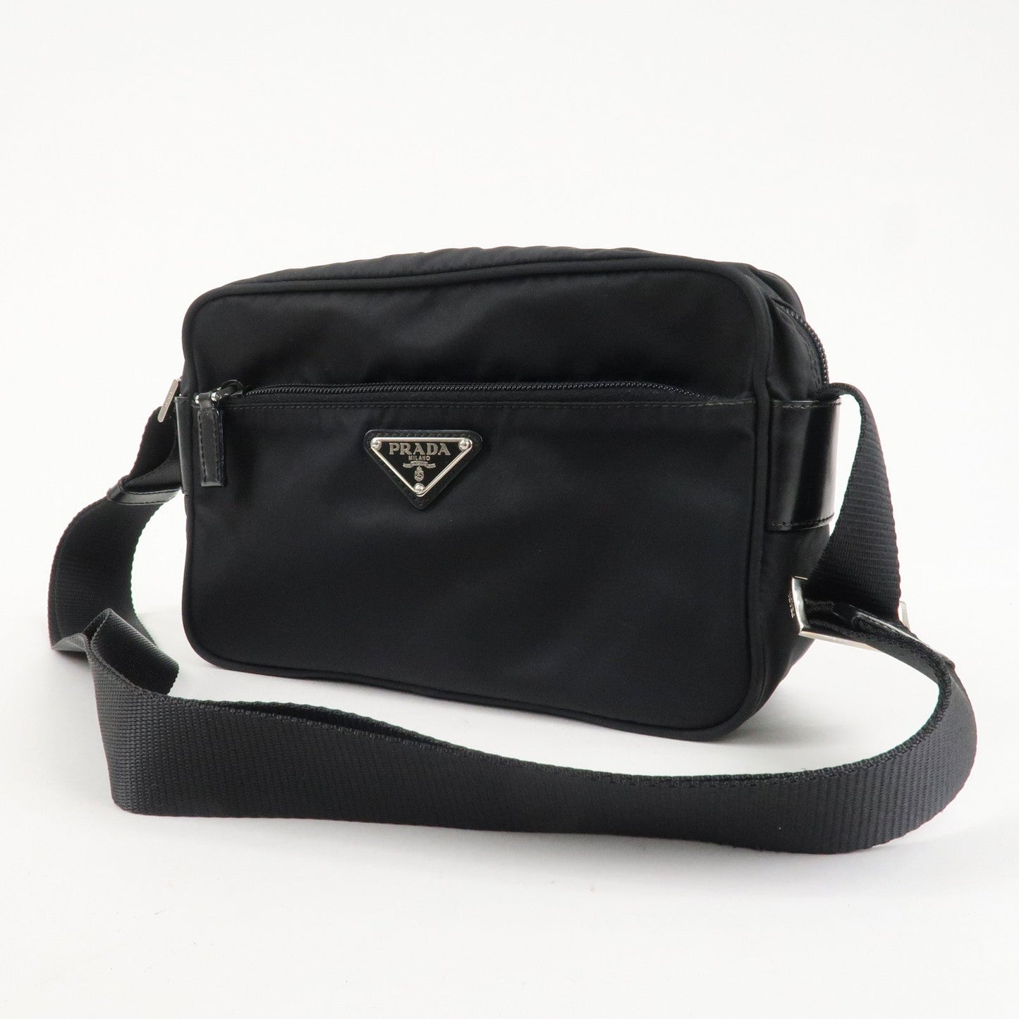 PPRADA Triangle Logo Nylon Leather Shoulder Bag NERO Black BT0166