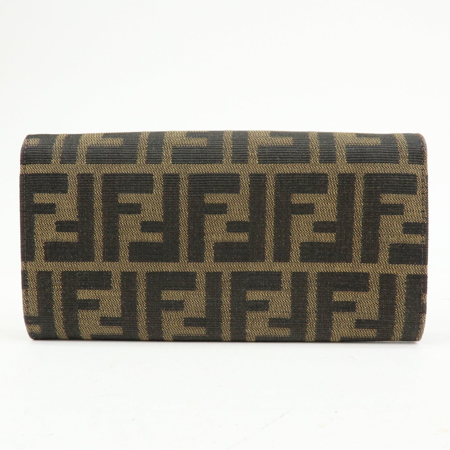 FENDI Zucca Canvas Leather Bi-Fold Long Wallet Black Brown 8M0000