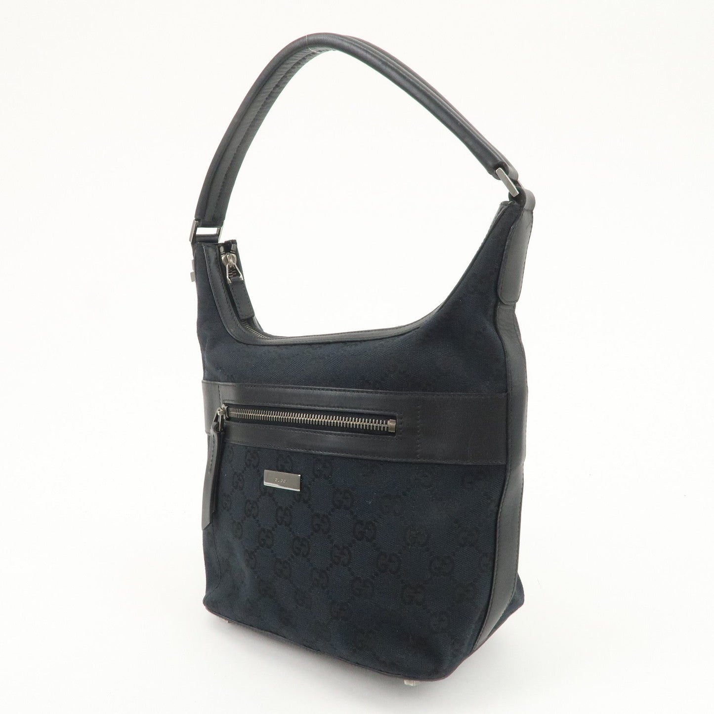 GUCCI GG Canvas Leather Shoulder Bag Hand Bag Black 001.4299