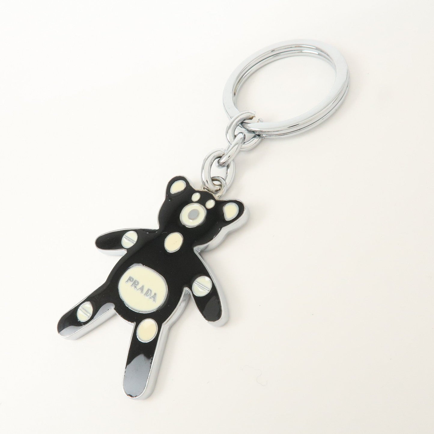 PRADA Metal Bear Bag Charm Key Chain Black Silver 1AJB11
