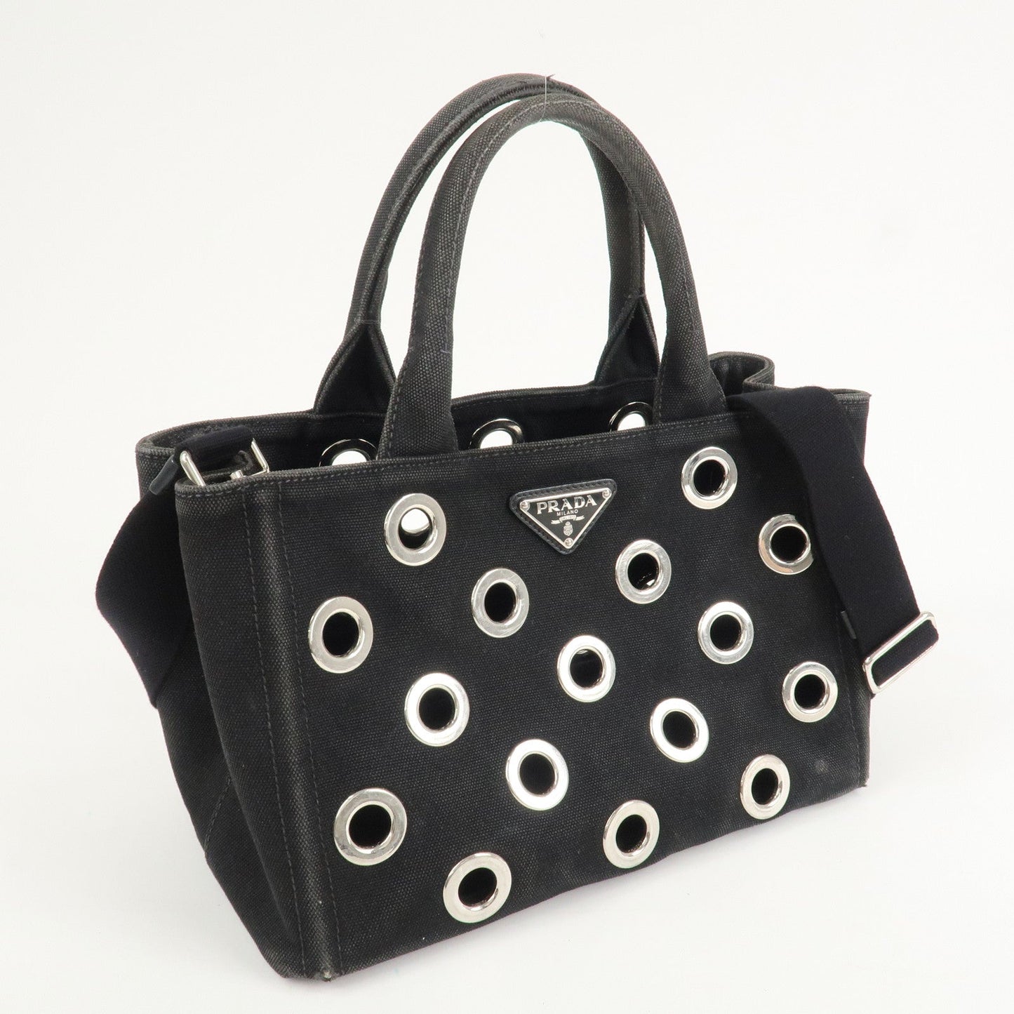 PRADA Logo Canapa Mini Canvas 2Way Bag Hand Bag Black 1BG439