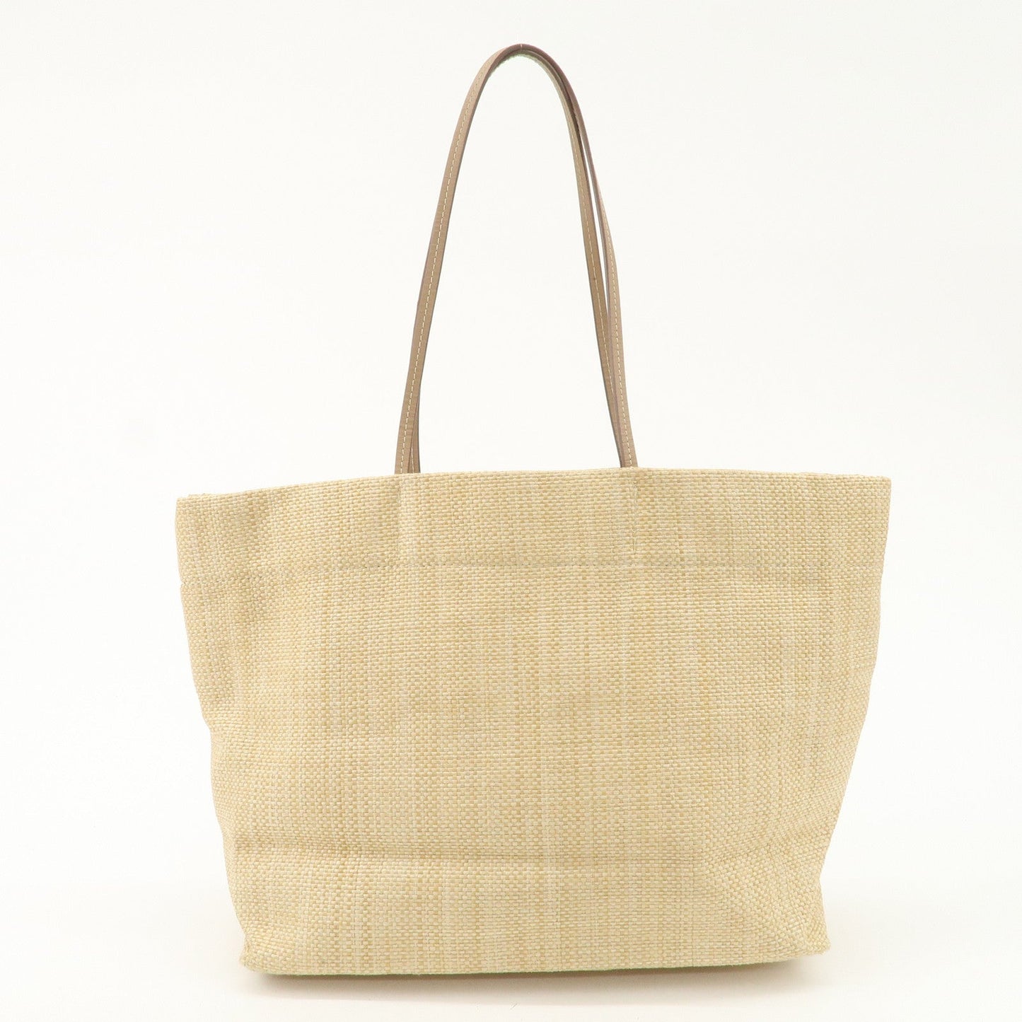 PRADA Leather Raffia Straw Tote Bag Shoulder Bag Beige