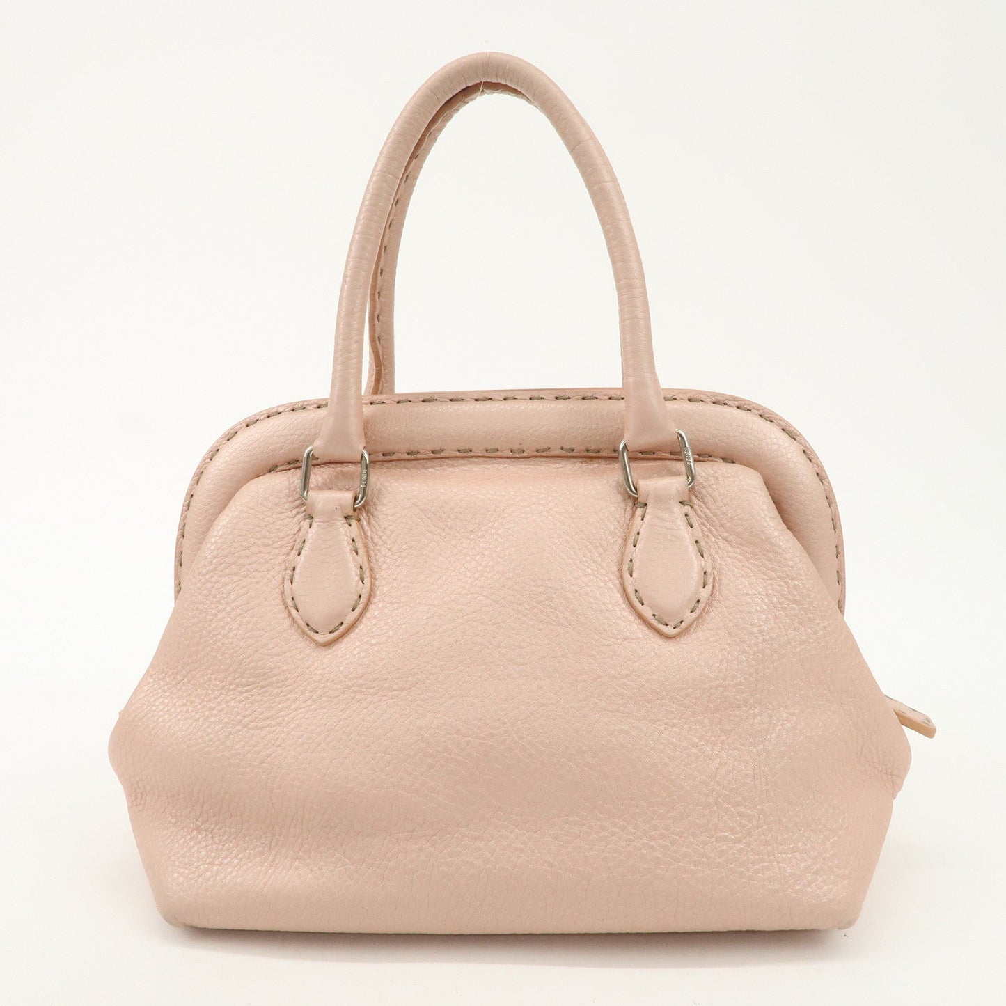 FENDI Selleria Leather Boston Bag Hand Bag Pink 8BN127