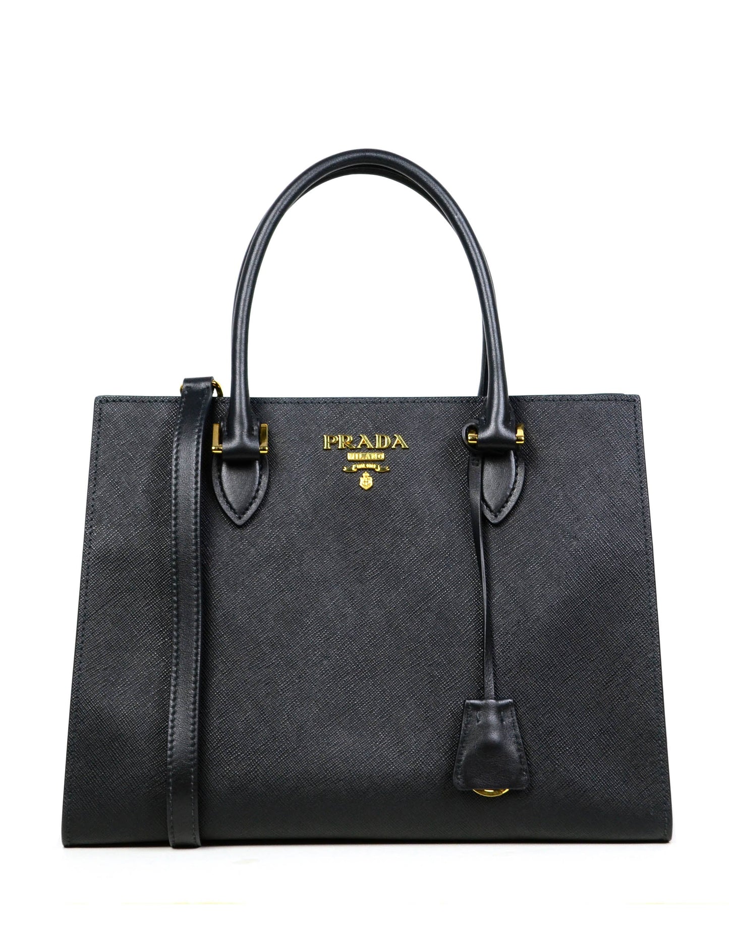 Prada Black Saffiano Leather Lux Convertible Tote Bag w/ Strap 1BA118
