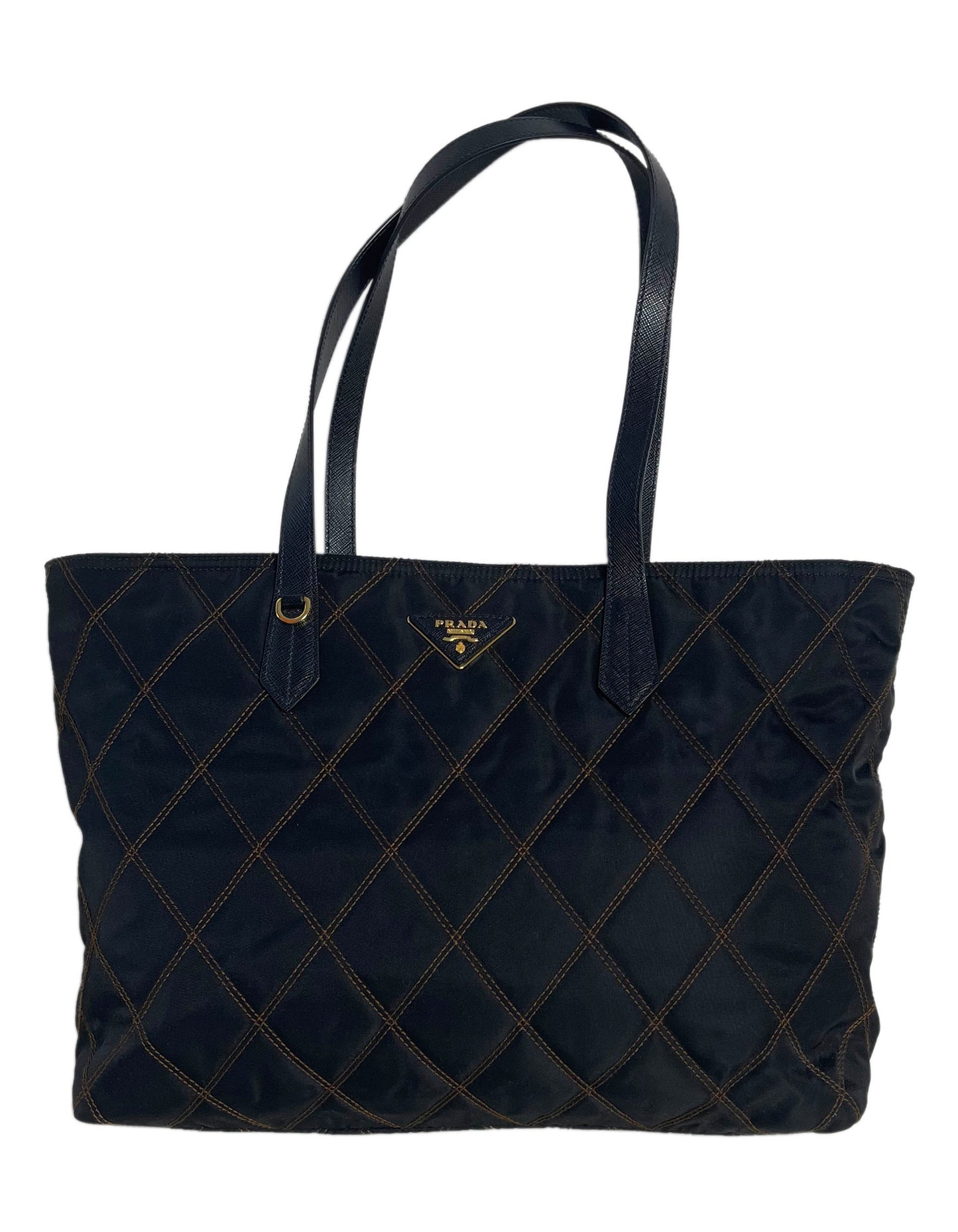 Prada Navy Nylon Quilted Tote Bag w/Contrast Stitching