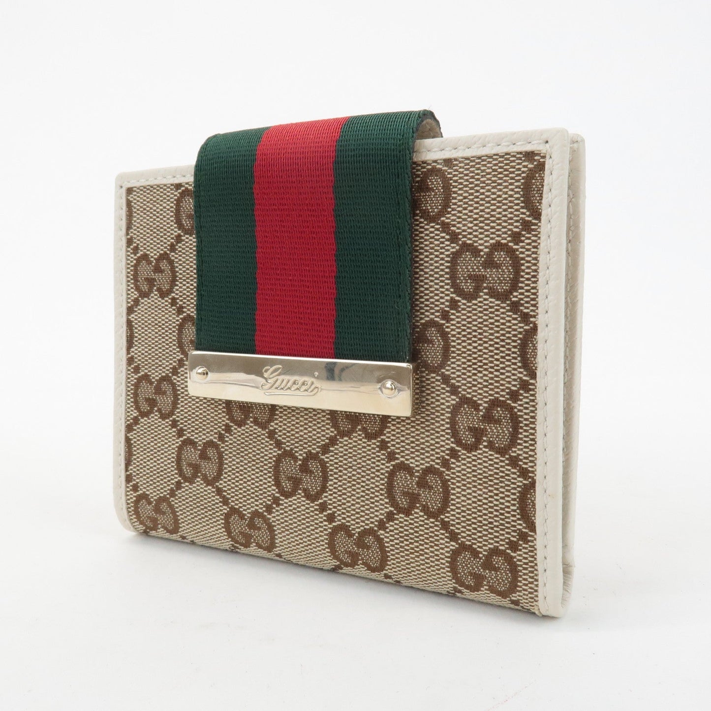 GUCCI Sherry GG Canvas Leather Bi-fold Wallet Beige Ivory 181669