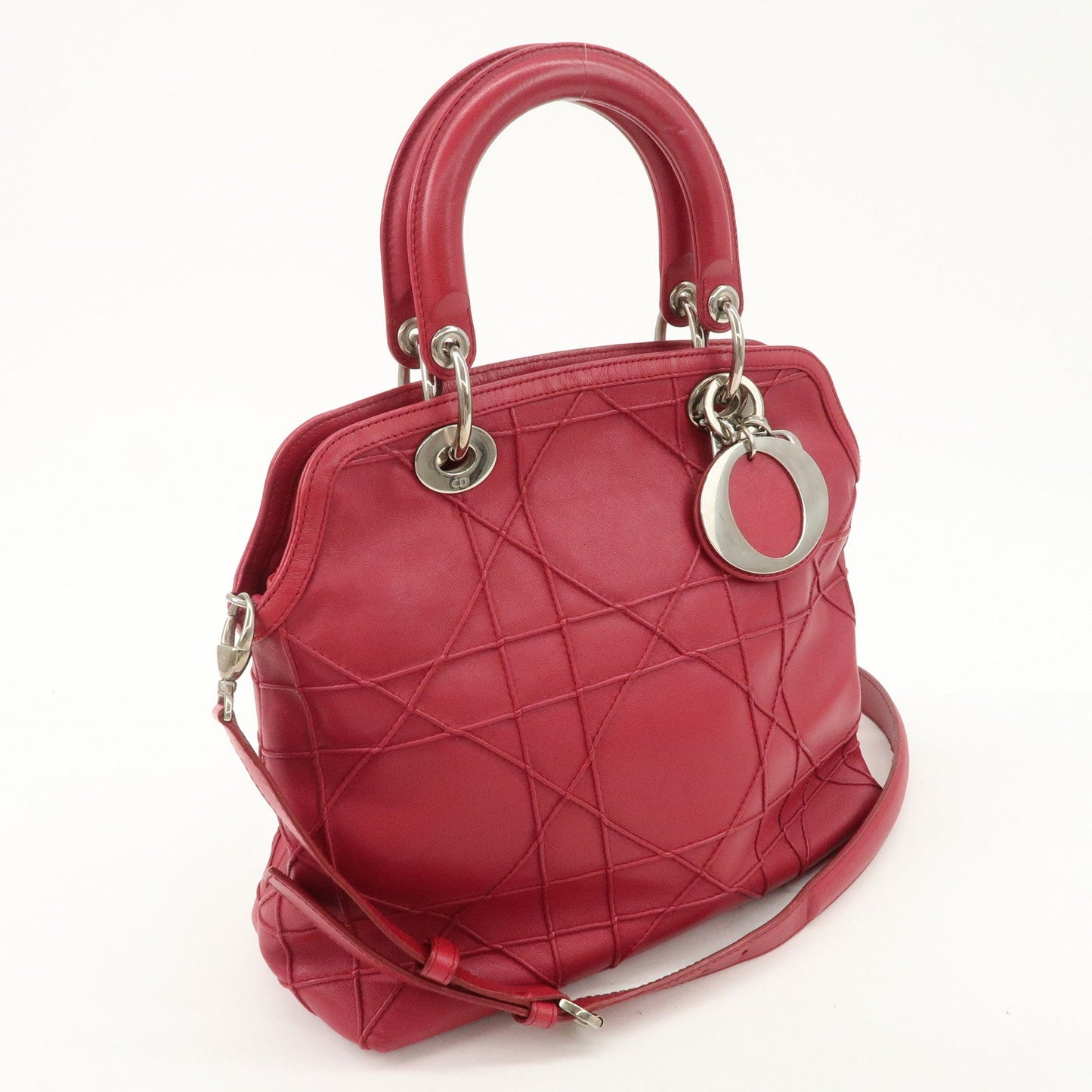 Christian Dior Leather 2Way Bag Hand Bag Shoulder Bag Pink