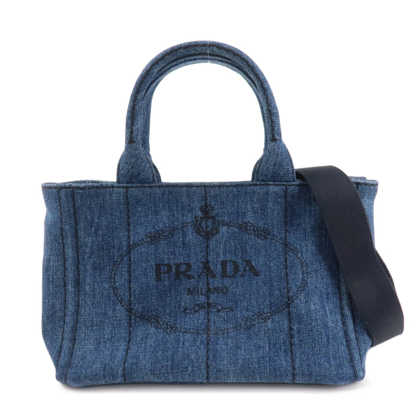 PRADA Canapa Mini Canvas Denim 2Way Shoulder Hand Bag Navy B2439G