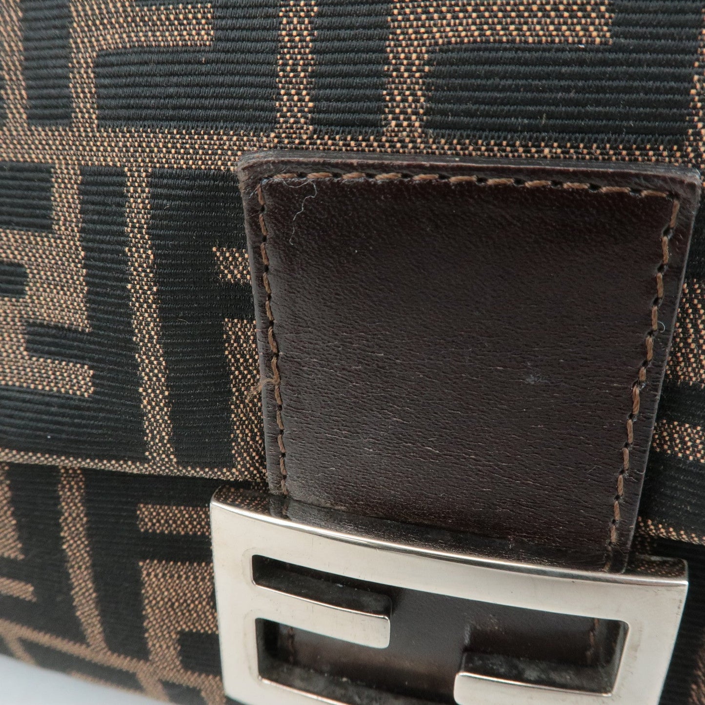 FENDI Mamma Baguette Canvas Leather Shoulder Bag Silver HDW 26325