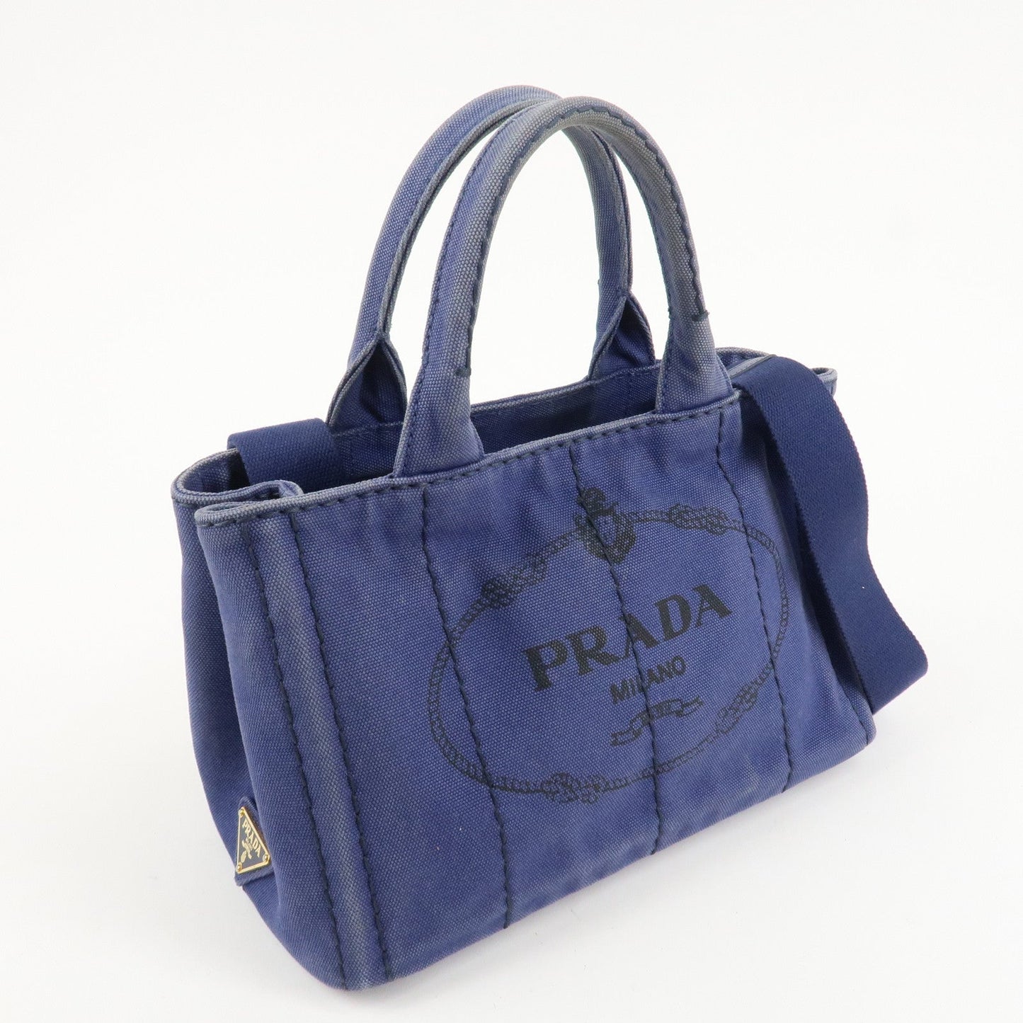 PRADA Logo Canapa Canvas 2Way Tote Bag Hand Bag Navy B2642B