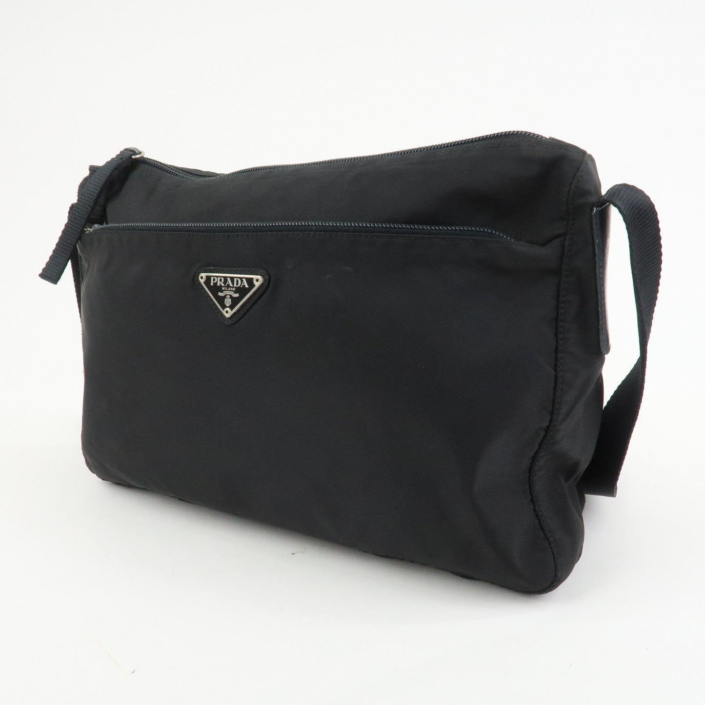 PRADA Nylon Leather Shoulder Bag Crossbody Bag Black B10140