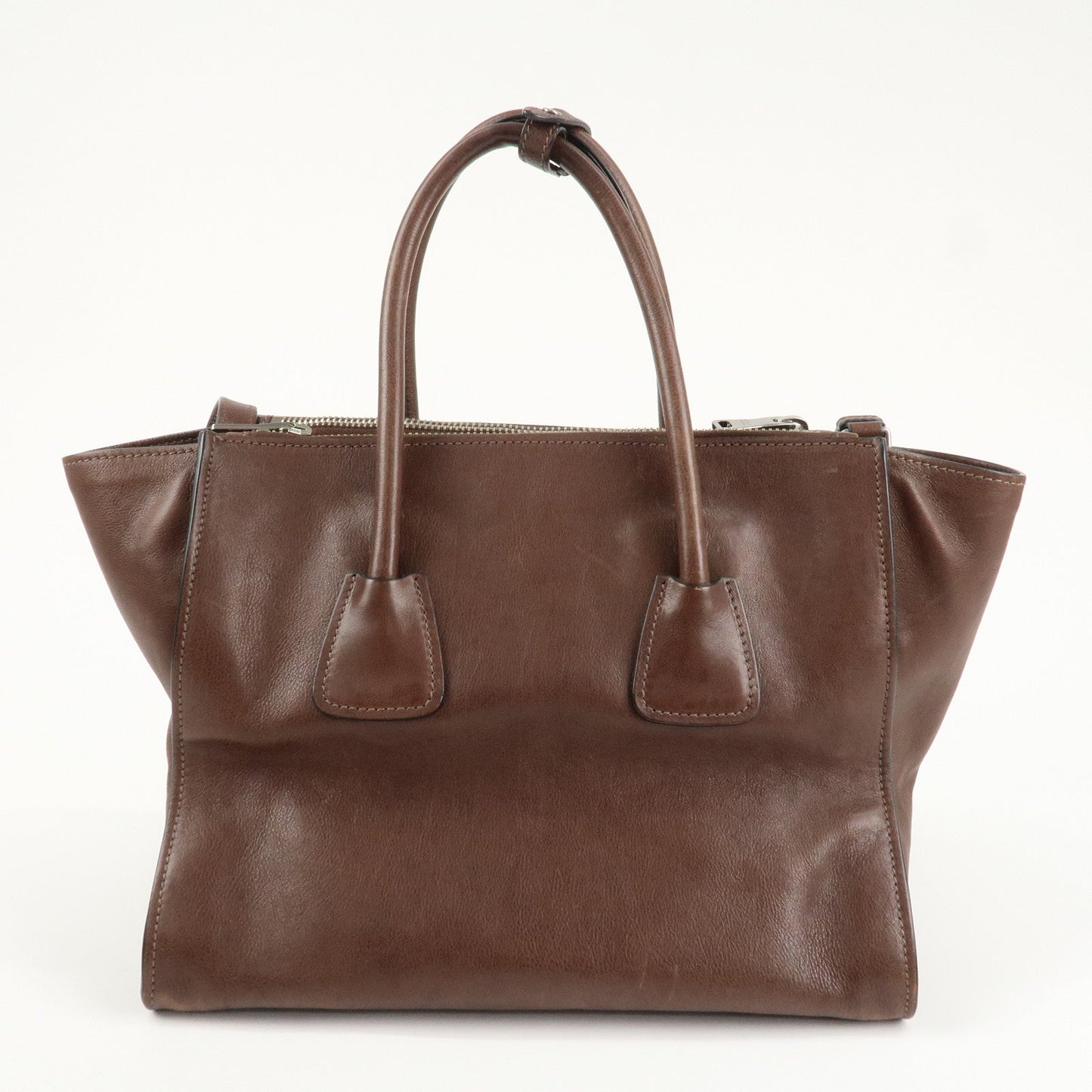 PRADA Triangle Logo Leather 2way Hand Bag Shoulder Bag Brown BN2619